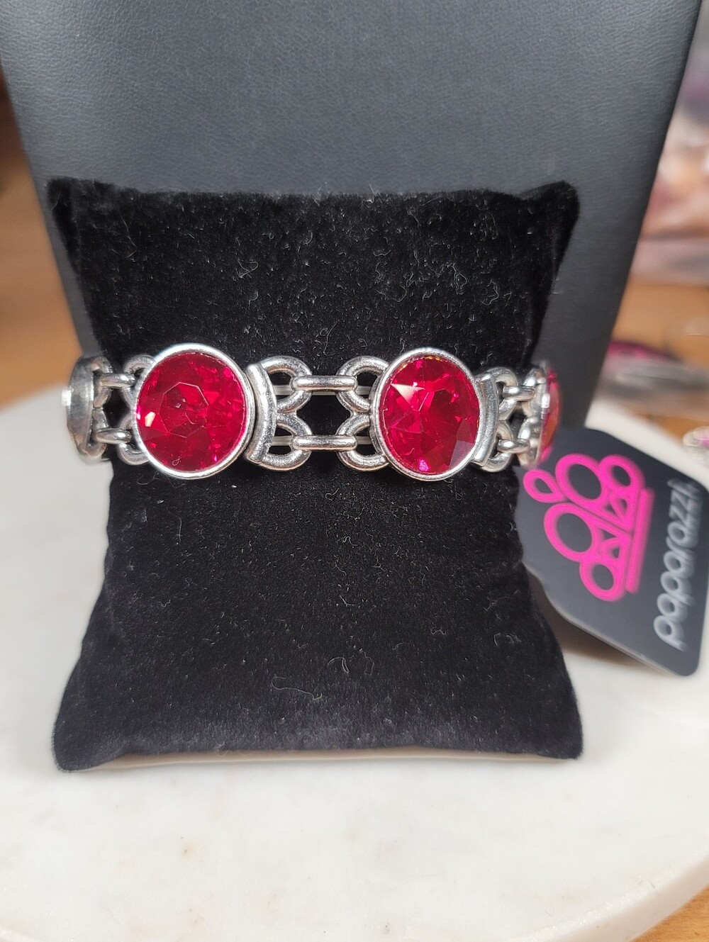 paparazzi Silver-Tone Bracelet with Ruby Red Faceted Stones